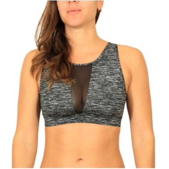 Victoria’s Secret VSX Mesh Cut Out Back V Neck Front Sports Bra Small Gray Black - Picture 1 of 10